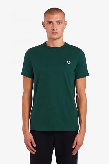 Dark Green Fred Perry Ringer Men's T Shirts | PH 1745DFMN